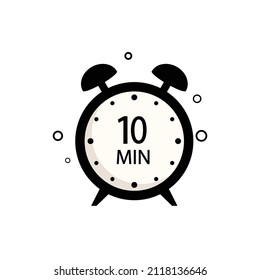 Ten minutes icon. Symbol for product labels. Different uses such as cooking time, cosmetic or chemical application time, waiting time.