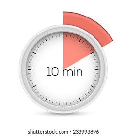Ten minutes stopwatch timer. 10 minutes alert. Vector illustration.