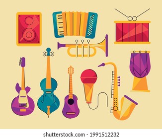 ten musical set instruments icons