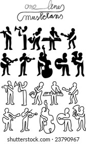 ten musicians silhouettes made with one line