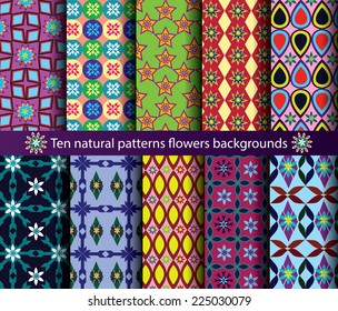 Ten natural patterns flowers backgrounds texture 