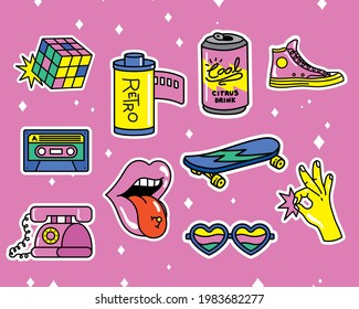 ten nineties patches set icons