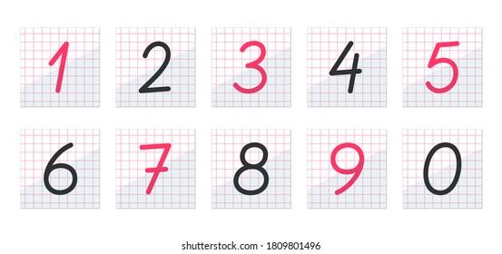 Ten numbers on squared graph paper. Vector illustration
