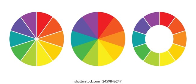 Ten part of color wheel. this color system is used by artists. warm and cool color scheme. Complementary colors. Vector graphic, isolated background.