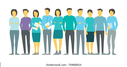 Ten people in line group business team persona. Stock vector illustration