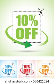 ten per cent off scissors sign with an arrow set