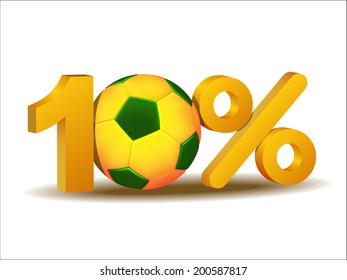 Ten percent discount icon with Brazil soccer ball