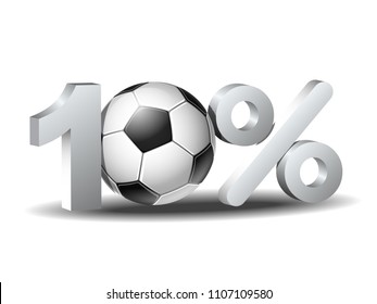 Ten percent discount icon with soccer ball