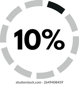 Ícone de círculo de dez por cento isolado no plano de fundo branco. Ícone de círculo de carregamento de 10% . Ilustração vetorial