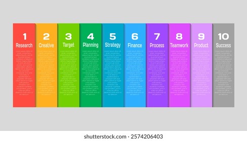 Ten pieces colorful puzzle line infographic. Business, idea, flow concept. Template for 10 options, parts, processes. Jigsaw info graphic. Can be used for process, presentation, layout, banner, graph