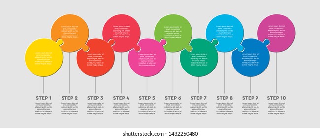 Diez piezas de círculos de rompecabezas línea . Infografía de presentación de negocios en círculos. 10 pasos, partes, partes de diagrama de proceso. Banner de comparación de sección. Gráfico informativo del rompecabezas. Estrategia de marketing.