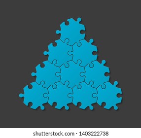 Ten pieces pyramid puzzle presentation infographic template with explanatory text field for business statistics illustration. Ten stages triangle puzzle piece shape