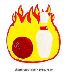 ten pin bowling cartoon symbol with fire