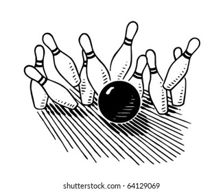 Ten Pin Bowling - Retro Clipart Illustration