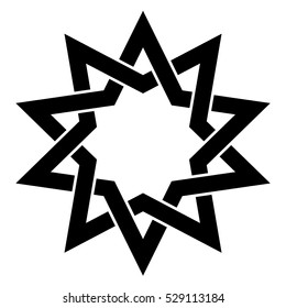 Ten point tangled star - flat black vector design.