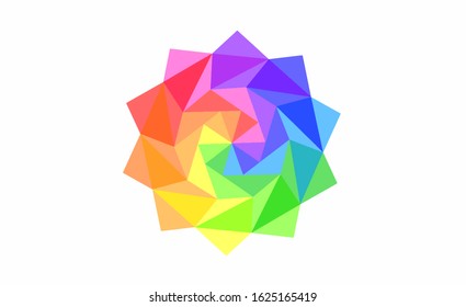 Ten Pointed Star Geometric Polygon Rainbow Pinwheel, Symbolic Icon in Ten Colors