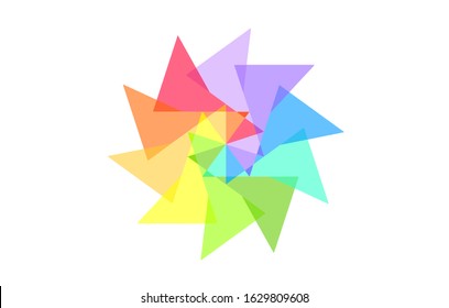 Ten Pointed Star Geometric Polygon Rainbow Pinwheel, Symbolic Icon in Ten Colors