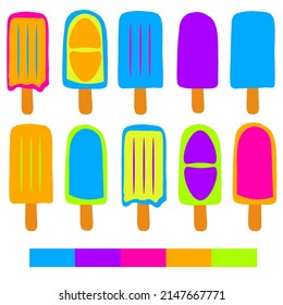 ten popsicles illustration design with neon pop colors
