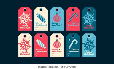 Ten printable Christmas Gift Tags. All the elements are laid out in layers