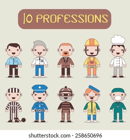 Ten Professional Characters, office workers, constructer, thief, chef, prisoner, police officer,  artist, surgeon