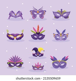 ten purple mask of mardi gras