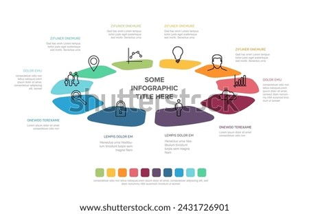 Ten rainbow color block elements in circle design multipurpose cycle Infographic template on white background with descriptions and big title. Original infographic template