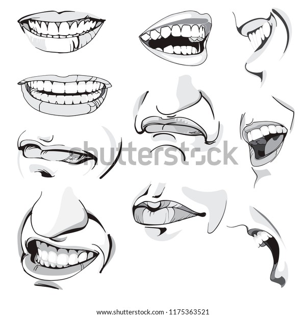 Ten Realistic Drawings Masculine Expressions Mans Stock Vector Royalty Free 1175363521