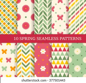 Ten retro different spring seamless patterns.