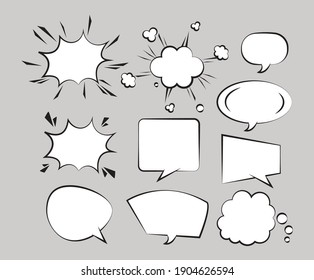 ten retro speech bubbles drawn pop art style vector illustration design