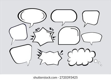 Diez burbujas de discurso retro dibujadas estilo de arte pop diseño de Ilustración vectorial