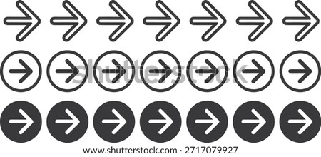 Ten Right Arrow in Three Different Styles three styles