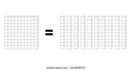 Ten rod blocks equal one flat block. Flat is made of ten rods. Vector illustration.
