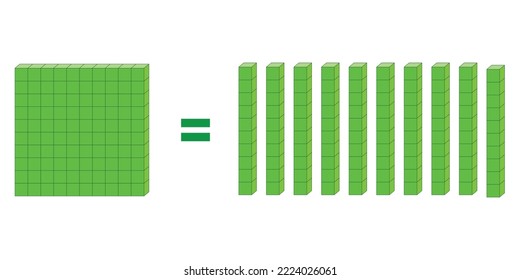 Ten rod blocks equal one flat block. Flat is made of ten rods. Vector illustration.