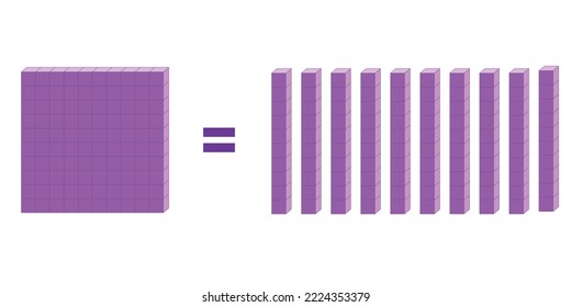 Ten rod blocks equal one flat block. Flat is made of ten rods. Vector illustration.