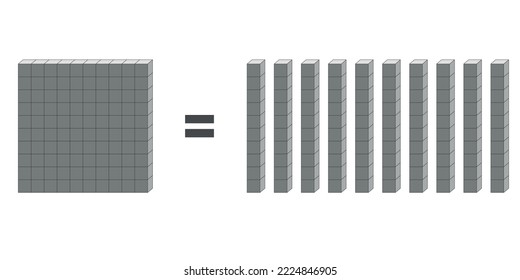 Ten rod blocks equal one flat block. Flat is made of ten rods. Vector illustration.