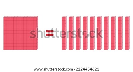 Ten rod blocks equal one flat block. Flat is made of ten rods. Vector illustration.