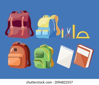 ten school supplies set icons