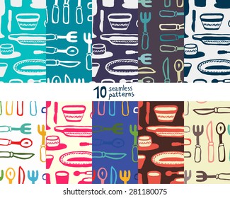 Ten seamless pattern with dishes.