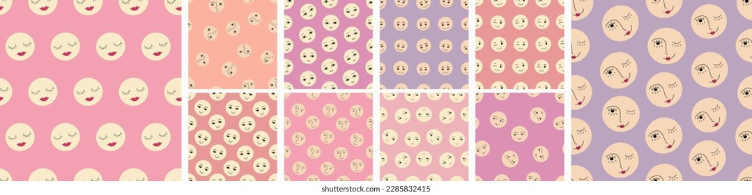 Ten seamless patterns, abstract drawing. Endless backdrop, seamless colorful design
