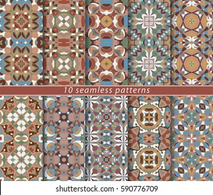 Ten seamless patterns in Oriental style. Eastern ornaments for design fabric, wrapping paper or scrapbooking. Vector illustration.
