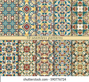 Ten seamless patterns in Oriental style. Eastern ornaments for design fabric, wrapping paper or scrapbooking. Vector illustration.