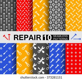 Ten seamless patterns with repair tools