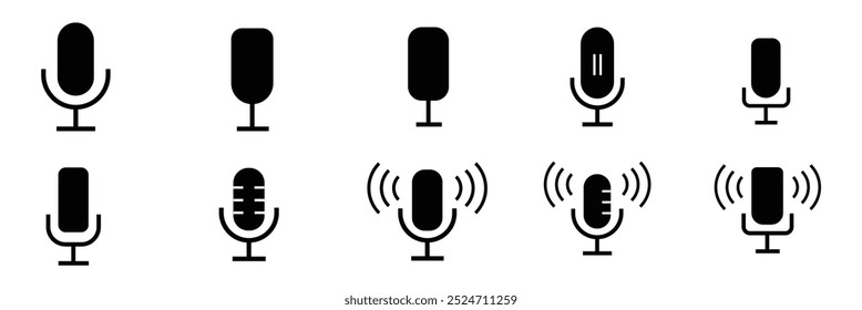 ten set of microphone icon, Karaoke mike icon, podcast  icon illustration. 