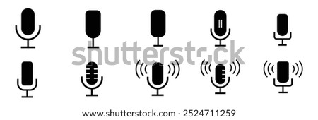 ten set of microphone icon, Karaoke mike icon, podcast  icon illustration. 