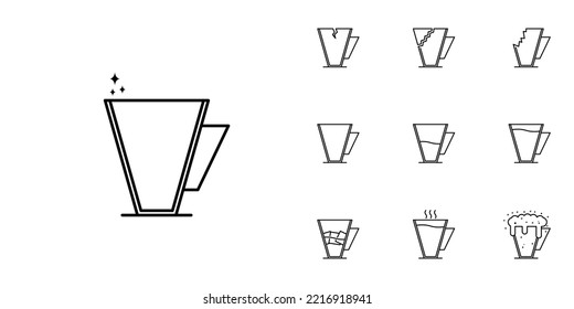 ten sets of coffee cup line icons. with ice cube, hot water, cold water, soda and foam. simple, line, silhouette and clean style. black and white. suitable for symbols, signs, icons or logos