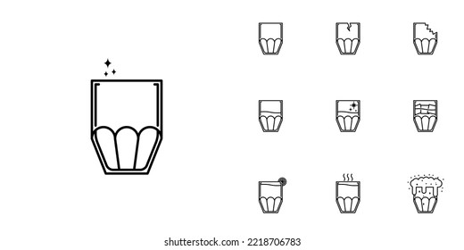 ten sets of cooler glass line icons. with ice cube, lemon, hot water, cold water, soda and foam. simple, line, silhouette and clean style. black and white. suitable for symbols, signs, icons or logos