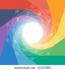 Ten sided flat shutter diagram template for your business presentation with text areas and icons. Vector infographic graphic design.