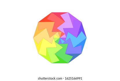 Ten Sided Geometric Polygon Rainbow Pinwheel, Symbolic Icon in Ten Colors