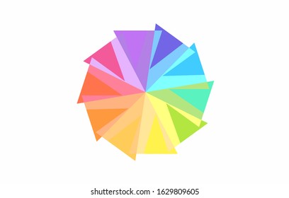Ten Sided Geometric Polygon Rainbow Pinwheel, Symbolic Icon in Ten Colors