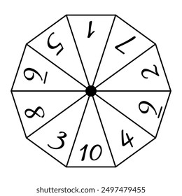 Plantilla de la rueda numérica de diez lados. Imagen Clipart aislada sobre fondo blanco